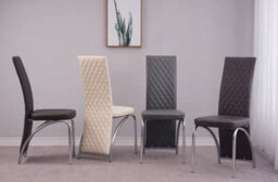 Modernique Faux Leather Dining Chairs Pack Of 4 In Grey With Chrome Frame - thumbnail 2