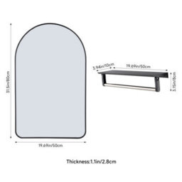 Living And Home Black Aluminum Alloy Arch Bathroom Mirror Hd Glass With Towel Bar Wall Vanity Mirror 50X80Cm - thumbnail 8