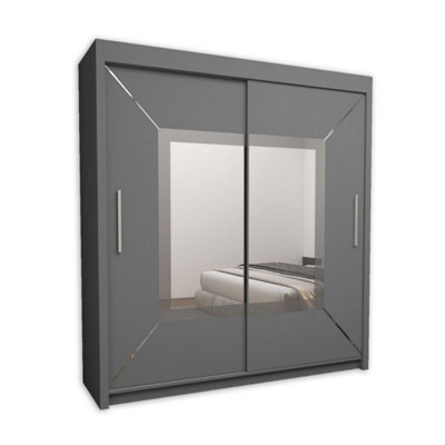 Ie Venice Wardrobe With Rails & Shelves Sliding Door Wardrobe ( Grey, 203 Cm ) - image 1
