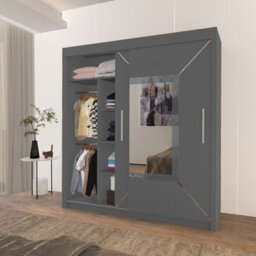 Ie Venice Wardrobe With Rails & Shelves Sliding Door Wardrobe ( Grey, 203 Cm ) - thumbnail 2