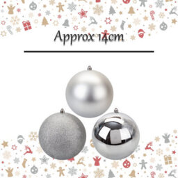 Christmas Bauble Decoration Hanging Tree Ornament X 3 14Cm Silver - thumbnail 2
