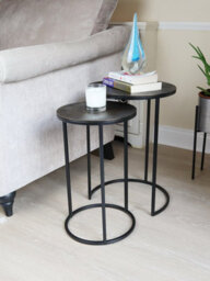 Aspect Furniture Hiba Nest Of 2 Tables, Sunburst Top, Antique Bronze