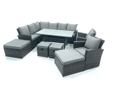 Fimous Outdoor Furniture Garden Dining Set Rattan Corner Sofa Set With 4 Footstools 2 Armchairs Dark Grey Mixed - image 1