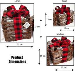 Shatchi Light Up Christmas Parcels Pre-Lit Battery Operated Led Glitter Rattan Xmas Presents Set Of 3 - thumbnail 3