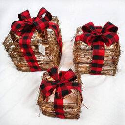 Shatchi Light Up Christmas Parcels Pre-Lit Battery Operated Led Glitter Rattan Xmas Presents Set Of 3 - thumbnail 1