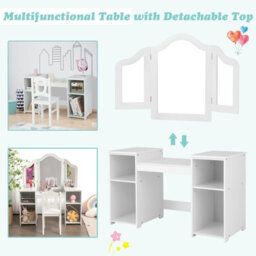 Costway 2-In-1 Kids Vanity Table & Chair Set Makeup Table Dressing Table Desk - thumbnail 7