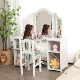 Costway 2-In-1 Kids Vanity Table & Chair Set Makeup Table Dressing Table Desk - thumbnail 4