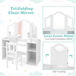 Costway 2-In-1 Kids Vanity Table & Chair Set Makeup Table Dressing Table Desk - thumbnail 9
