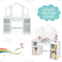 Costway 2-In-1 Kids Vanity Table & Chair Set Makeup Table Dressing Table Desk - thumbnail 6