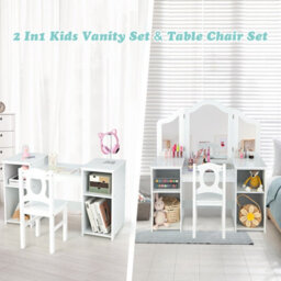 Costway 2-In-1 Kids Vanity Table & Chair Set Makeup Table Dressing Table Desk - thumbnail 5