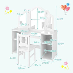 Costway 2-In-1 Kids Vanity Table & Chair Set Makeup Table Dressing Table Desk - thumbnail 2