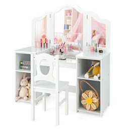 Costway 2-In-1 Kids Vanity Table & Chair Set Makeup Table Dressing Table Desk - thumbnail 1