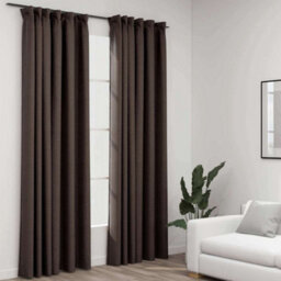 Berkfield Linen-Look Blackout Curtains With Hooks 2 Pcs Taupe 140X245 Cm