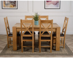 That's Furniture Kuba 150 X 85 Cm Chunky Medium Oak Dining Table And 6 Chairs Dining Set With Berkeley Brown Leather Chairs - thumbnail 2