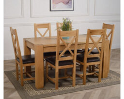 That's Furniture Kuba 150 X 85 Cm Chunky Medium Oak Dining Table And 6 Chairs Dining Set With Berkeley Brown Leather Chairs - thumbnail 3