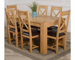 That's Furniture Kuba 150 X 85 Cm Chunky Medium Oak Dining Table And 6 Chairs Dining Set With Berkeley Brown Leather Chairs - thumbnail 1