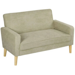 2 Seater Sofa, Velvet-Feel Upholstered Loveseat For Small Space, Beige - thumbnail 1
