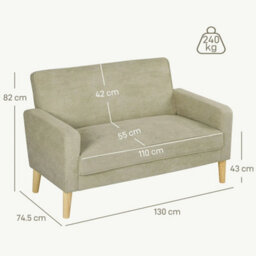 2 Seater Sofa, Velvet-Feel Upholstered Loveseat For Small Space, Beige - thumbnail 2