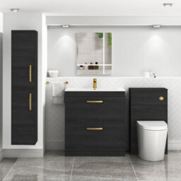 Royal Bathrooms Turin Hale Black 800mm Floor Standing Vanity Unit 2 Drawer With Minimalist Basin Sink & Brushed Brass Handles - thumbnail 4