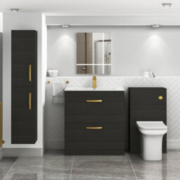 Royal Bathrooms Turin Hale Black 800mm Floor Standing Vanity Unit 2 Drawer With Minimalist Basin Sink & Brushed Brass Handles - thumbnail 2
