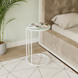 Urbn-Living Urbnliving 60Cm Height C-Shape Sofa Bed Snack Side End Portable Small Couch Table White Legs Glass Top - thumbnail 3