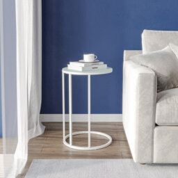 Urbn-Living Urbnliving 60Cm Height C-Shape Sofa Bed Snack Side End Portable Small Couch Table White Legs Glass Top - thumbnail 1
