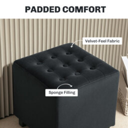 Homcom Square Footstool Small Ottoman W/ Wood Legs For Bedroom Charcoal Grey - thumbnail 5