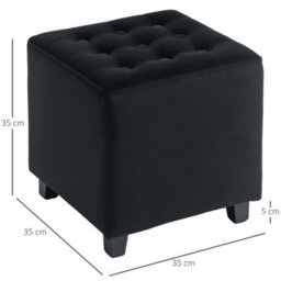 Homcom Square Footstool Small Ottoman W/ Wood Legs For Bedroom Charcoal Grey - thumbnail 3