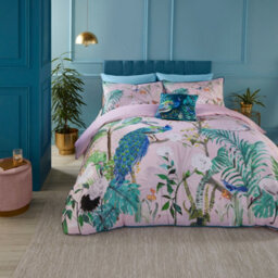 Soirée Peacock Jungle 100% Cotton Sateen Pink Duvet Cover Set - thumbnail 5