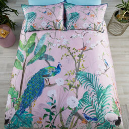 Soirée Peacock Jungle 100% Cotton Sateen Pink Duvet Cover Set - thumbnail 4