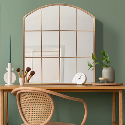 Dibor Gold Arched Wall Mounted Window Mirror Indoor Mirror Living Room Decor Framed Mirror H90 X W90Cm - image 1