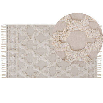Beliani Rug Suluova Beige 80 X 150 Cm Cotton - image 1