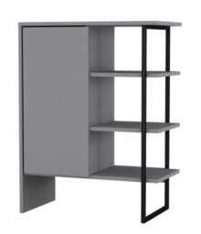 Urbn-Living Urbnliving 79Cm Height Wood Steel Living Room 1 Door Bedside Cabinet Shelf Bookcase Unit Grey Colour - thumbnail 3