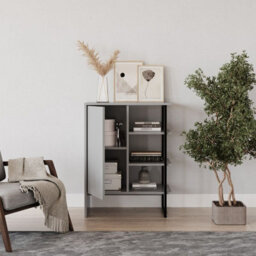 Urbn-Living Urbnliving 79Cm Height Wood Steel Living Room 1 Door Bedside Cabinet Shelf Bookcase Unit Grey Colour - thumbnail 2
