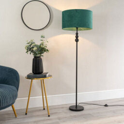 Valuelights Marissa Matte Black Stacked Ball Floor Lamp With Forest Green Velvet Shade - Led Bulb Included