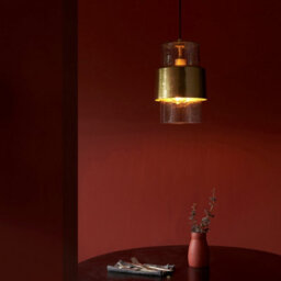 Luminosa Lighting Luminosa Palermo Slim Pendant Ceiling Light Hammered Brass Plate, Textured Clear Glass - thumbnail 4