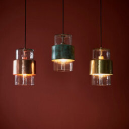Luminosa Lighting Luminosa Palermo Slim Pendant Ceiling Light Hammered Brass Plate, Textured Clear Glass - thumbnail 6
