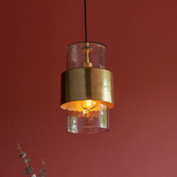 Luminosa Lighting Luminosa Palermo Slim Pendant Ceiling Light Hammered Brass Plate, Textured Clear Glass - thumbnail 2