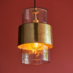 Luminosa Lighting Luminosa Palermo Slim Pendant Ceiling Light Hammered Brass Plate, Textured Clear Glass - thumbnail 3