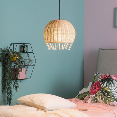 Beliani Boho Eclectic Handmade Rattan Dome Pendant Lamp, Natural - W27 X D27 X H150 Cm - image 1
