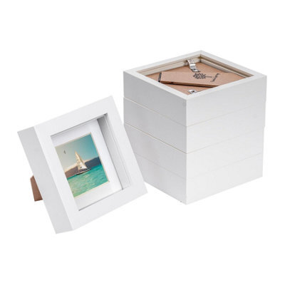 "Nicola Spring 4 X 4"" Photo Frames - White Mount 3D Photo Frame Picture Frame Box Portrait Display Case & Spacer (12.5 X 12.5Cm) X5" - image 1