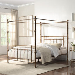 SlumberWorx Welwyn Vintage Victorian 4 Poster Antique Brass Metal Bed Frame - Small Double/double/king