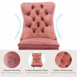 HomeTouch Set Of 2 Lux Pink Velvet Tufted Dining Chairs With Pull Knocker, Wing Back Kitchen Chairs Home Office Bedroom Chairs - thumbnail 7