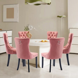 HomeTouch Set Of 2 Lux Pink Velvet Tufted Dining Chairs With Pull Knocker, Wing Back Kitchen Chairs Home Office Bedroom Chairs - thumbnail 8