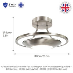 Happy Homewares Modernistic Semi Flush Energy Saving Led Ceiling Light Fitting In Satin Nickel - thumbnail 2
