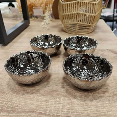 Biznest Set Of 4 Silver Hammered Tealight Holder Table Centerpieces, Candlestick Holder Tea Light Holder Glass Votives Taper
