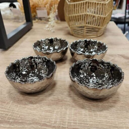 Biznest Set Of 4 Silver Hammered Tealight Holder Table Centerpieces, Candlestick Holder Tea Light Holder Glass Votives Taper