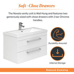Plum&clay Novela Gloss White Wall Hung Vanity Unit With Ceramic Basin Bathroom Furniture (W)800mm - thumbnail 4