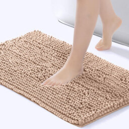 Camel Brown Anti-Slip Chenille Bath Mat - Soft, Absorbent & Washable Bathroom Shower Mat 40X60Cm