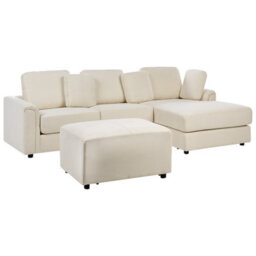 Beliani Corner Sofa 4 Seater Kohlo Fabric Light Beige With Ottoman Left Hand - thumbnail 4